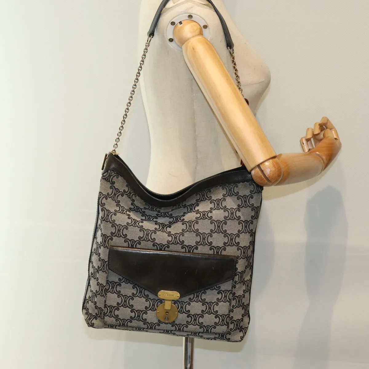 CELINE Triomphe Canvas Shoulder Bag Gray 73617