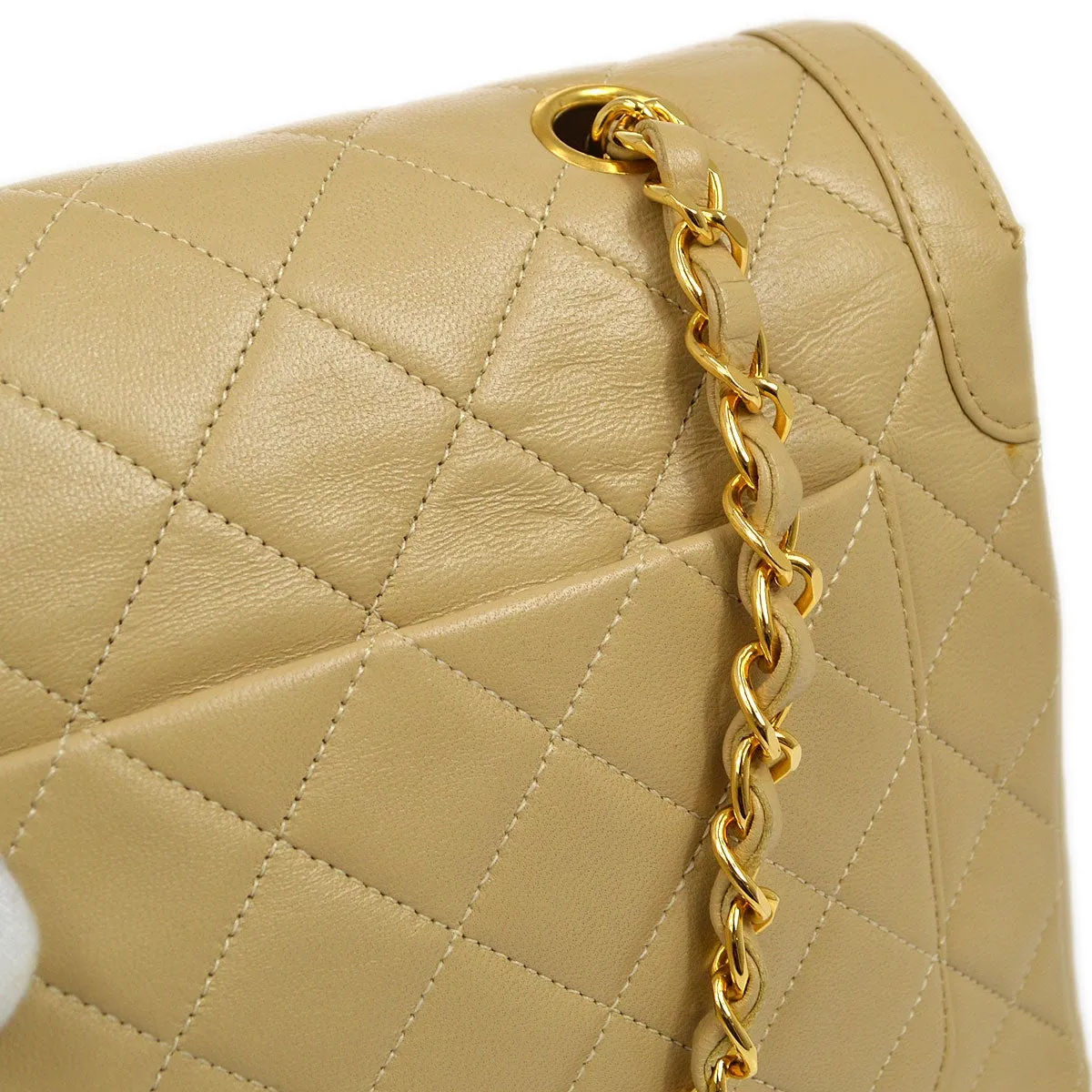 CHANEL 1989-1991 Round Border Flap Large & Pouch Set Beige Lambskin