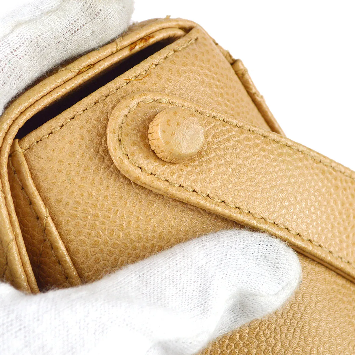 Chanel 1997-1999 Flap Shoulder Bag Beige Caviar