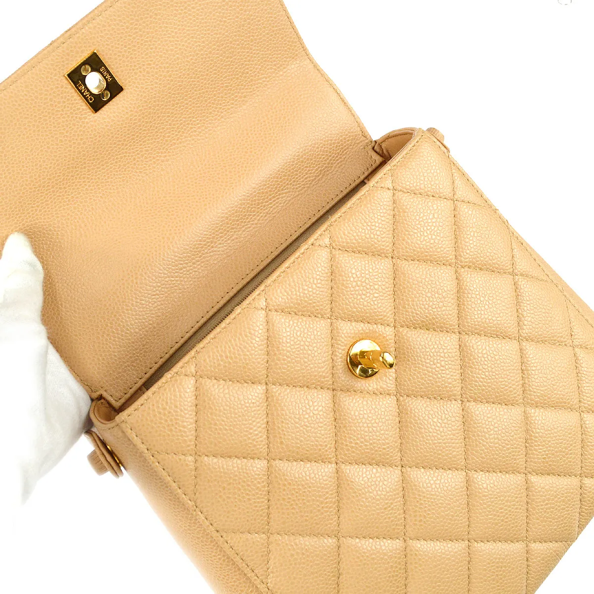 Chanel 1997-1999 Flap Shoulder Bag Beige Caviar