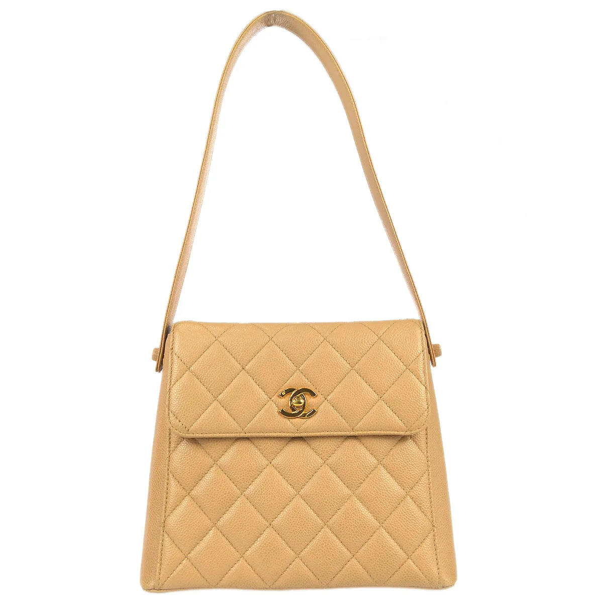 Chanel 1997-1999 Flap Shoulder Bag Beige Caviar