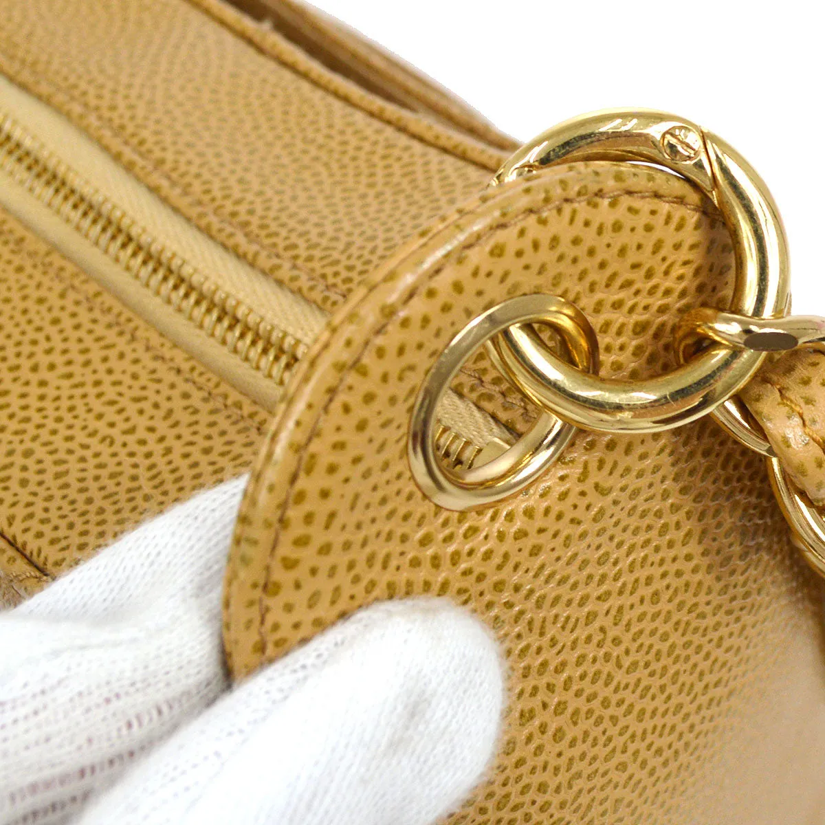 Chanel 2003-2004 Beige Caviar Shoulder Bag
