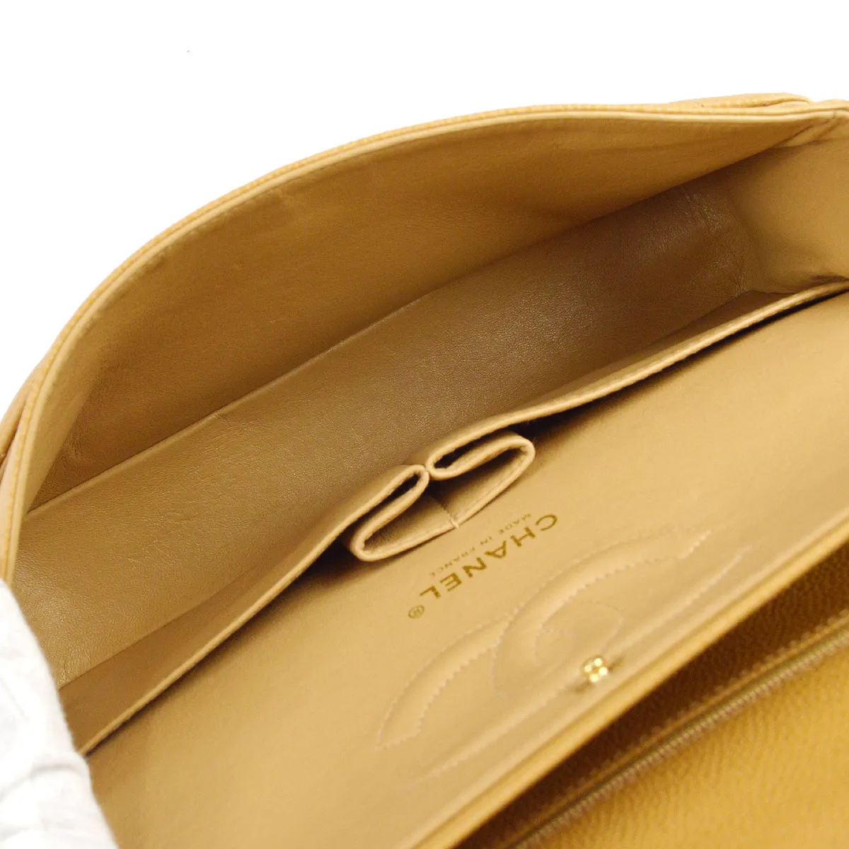 Chanel 2004-2005 Classic Double Flap Medium Beige Caviar
