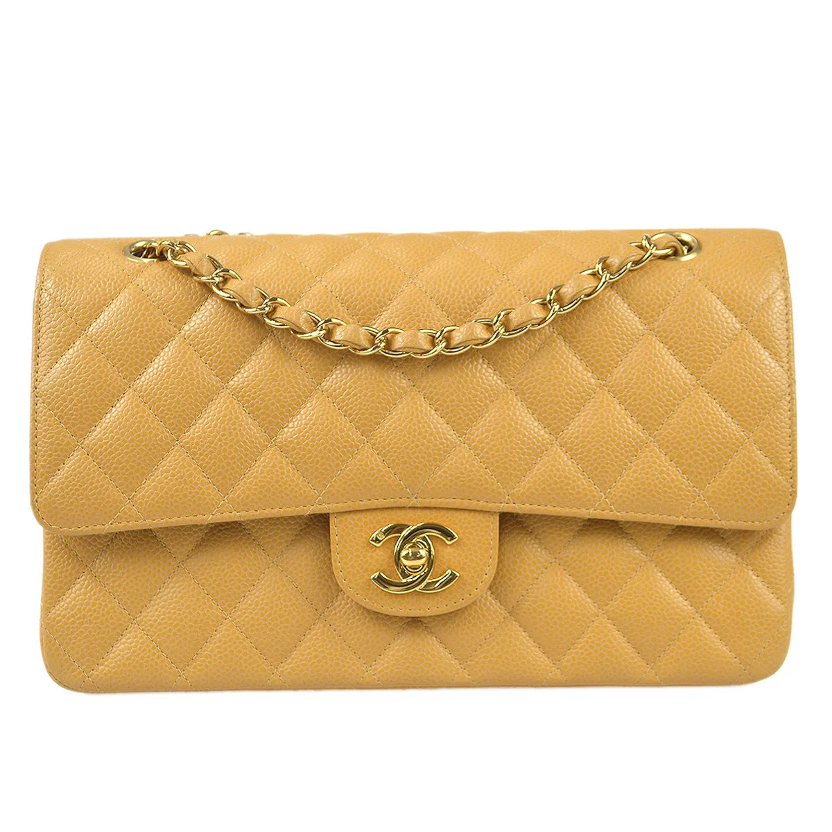 Chanel 2004-2005 Classic Double Flap Medium Beige Caviar