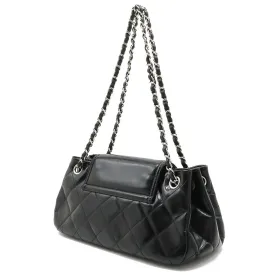 Chanel 2.55 Matelasse W Chain Bag Shoulder Patent Leather Black