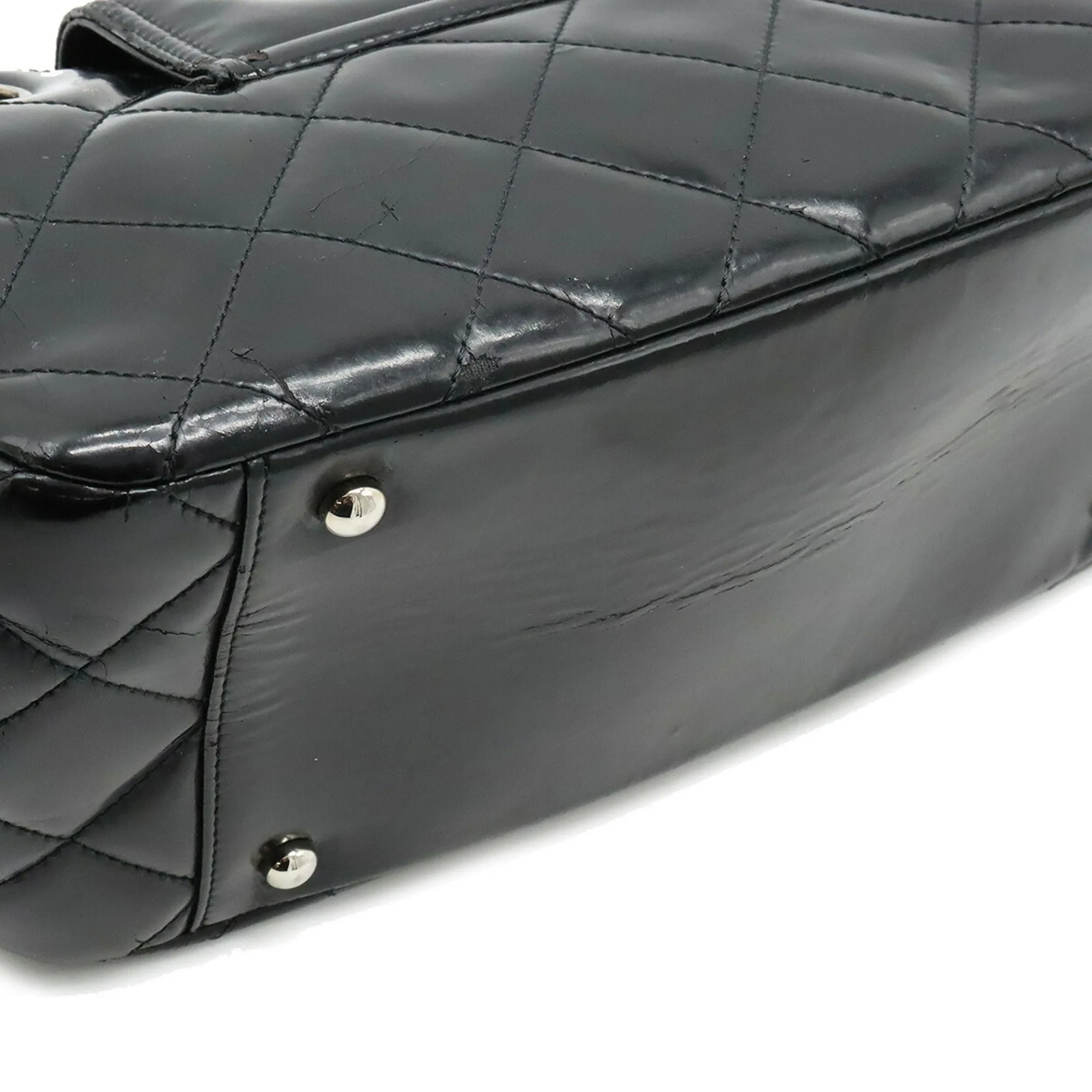 Chanel 2.55 Matelasse W Chain Bag Shoulder Patent Leather Black