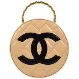 Chanel Beige Patent Leather Round Vanity Handbag