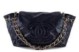 Chanel Black Jumbo Patent Rock & Chain Flap Bag