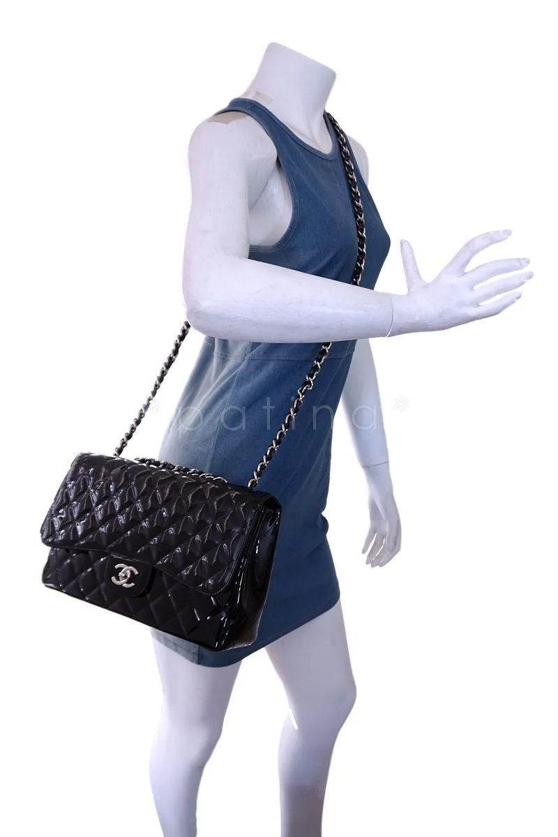Chanel Black Patent Jumbo Classic Flap Bag SHW