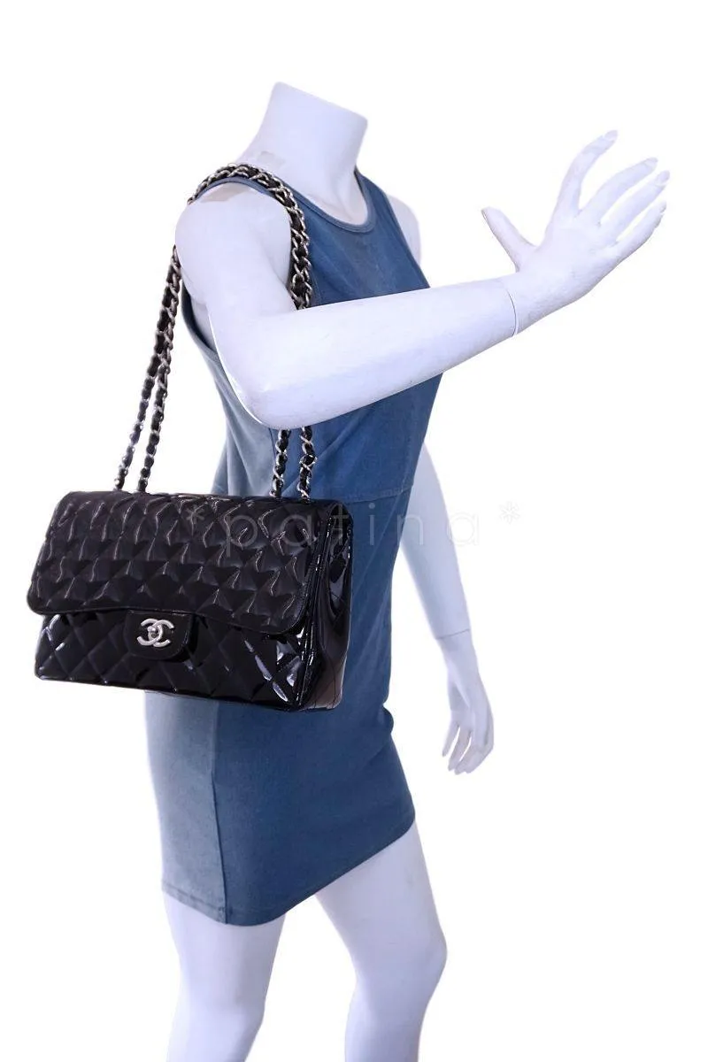 Chanel Black Patent Jumbo Classic Flap Bag SHW