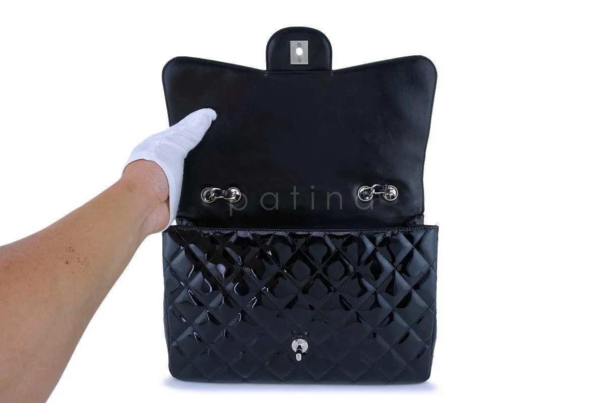 Chanel Black Patent Jumbo Classic Flap Bag SHW