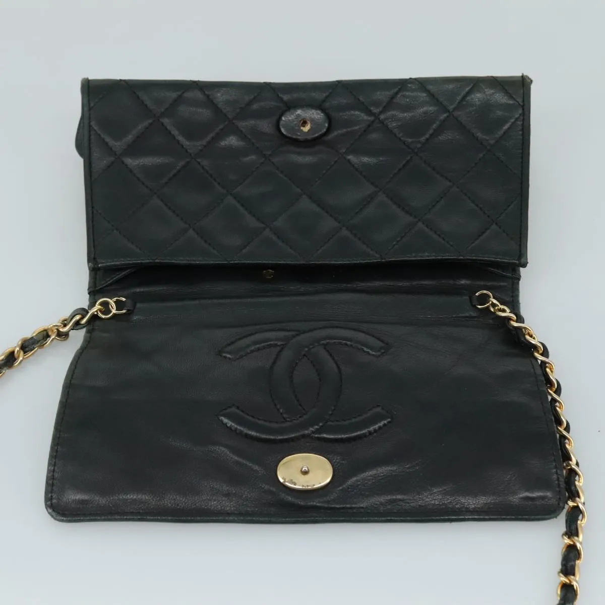 CHANEL Chain Shoulder Bag Leather Black CC 106420