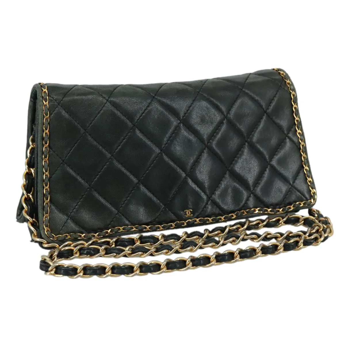 CHANEL Chain Shoulder Bag Leather Black CC 106420