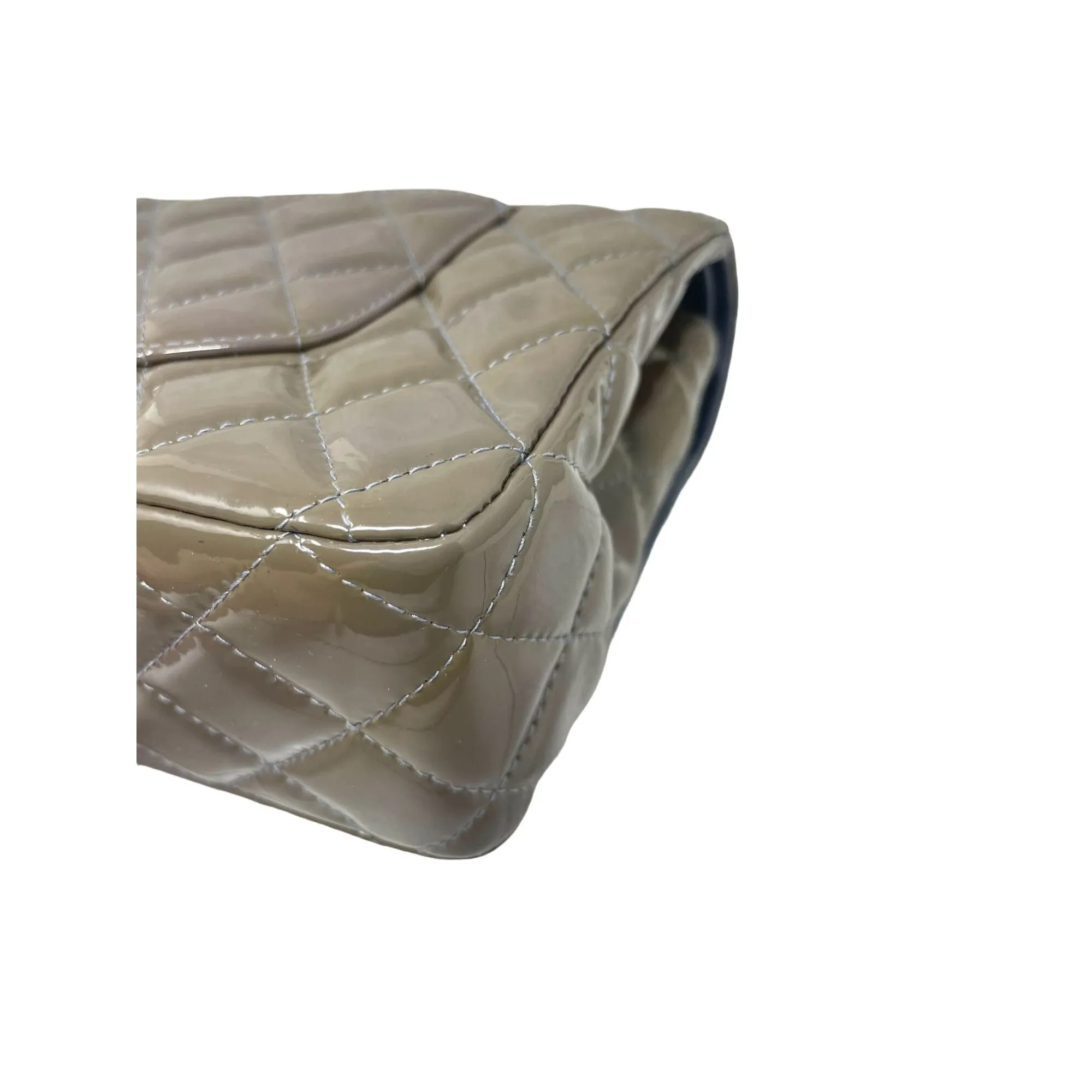 CHANEL Chanel Classic Patent Medium Double Flap Bag - Grey