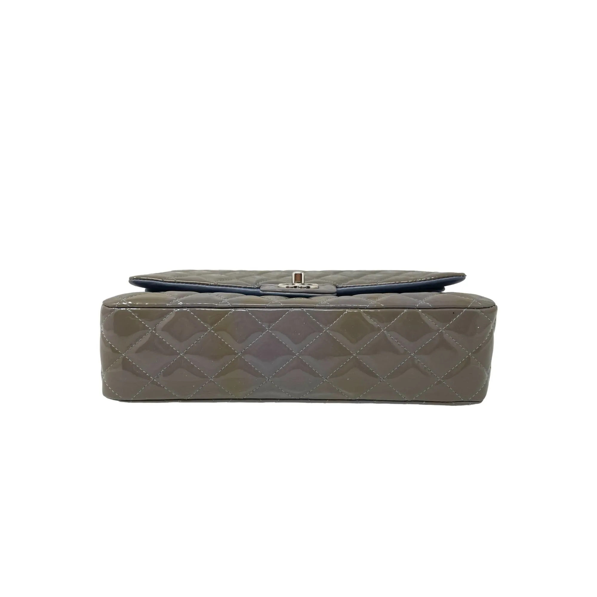 CHANEL Chanel Classic Patent Medium Double Flap Bag - Grey