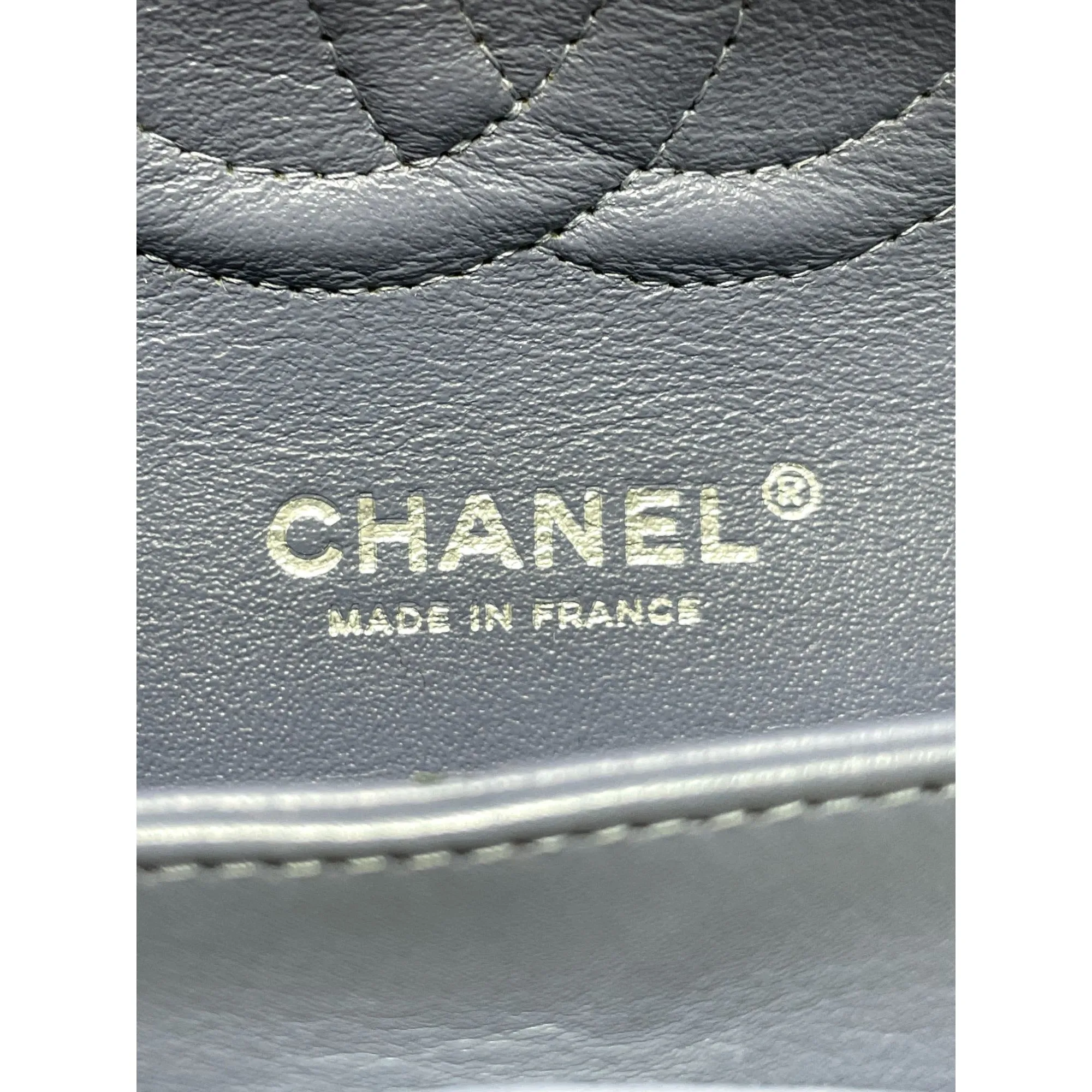 CHANEL Chanel Classic Patent Medium Double Flap Bag - Grey