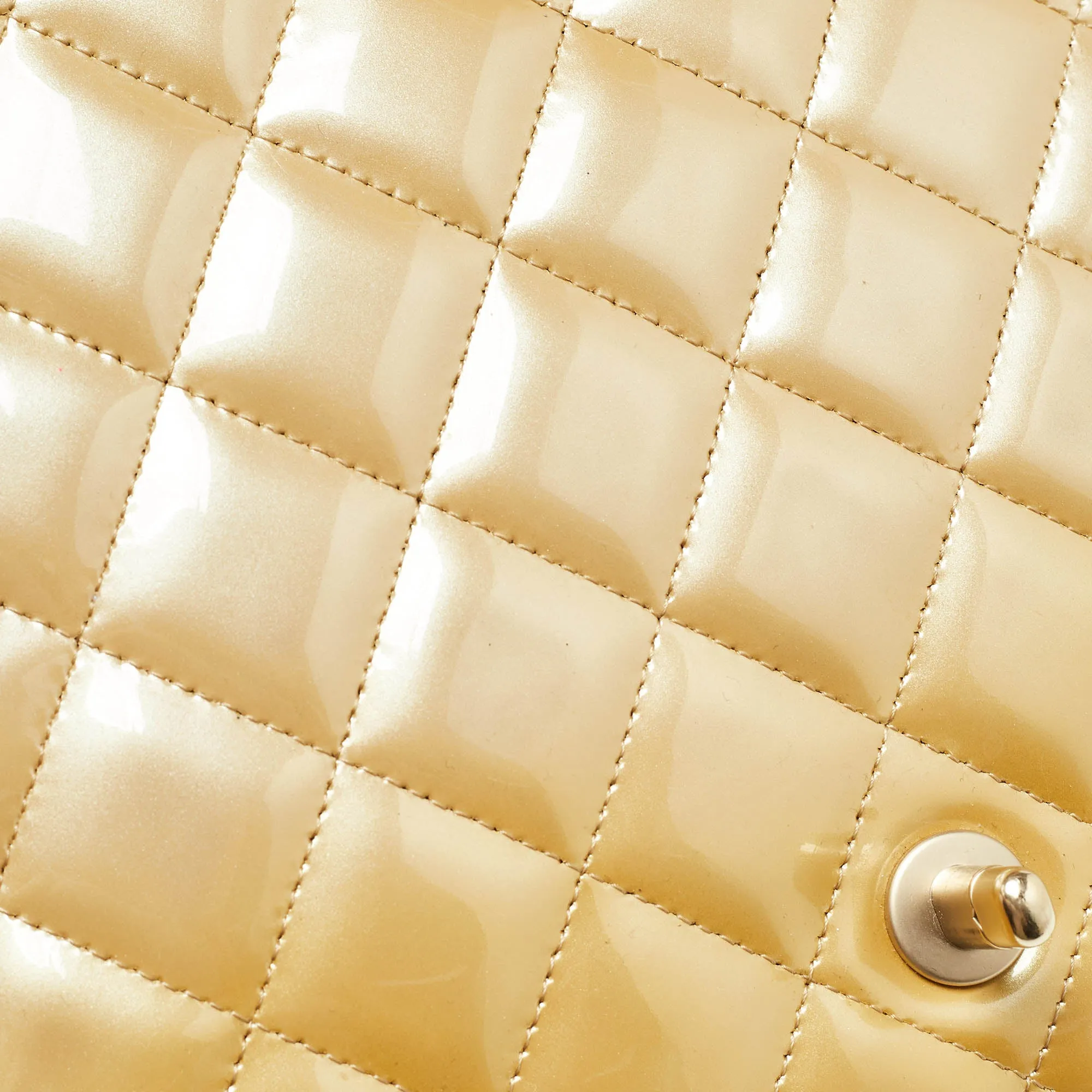 CHANEL Gold Quilted Patent Leather Maxi Classic Single New Bag