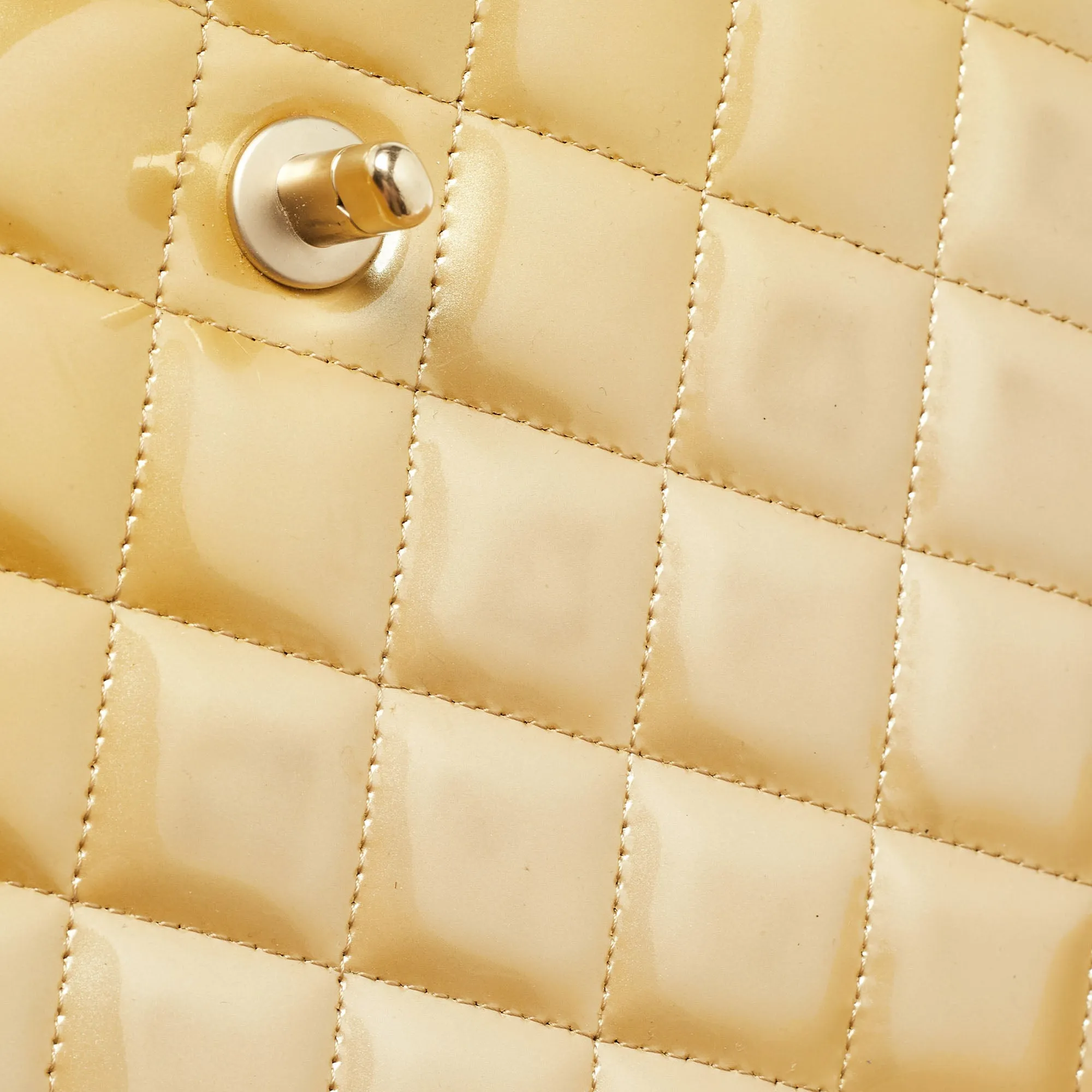 CHANEL Gold Quilted Patent Leather Maxi Classic Single New Bag