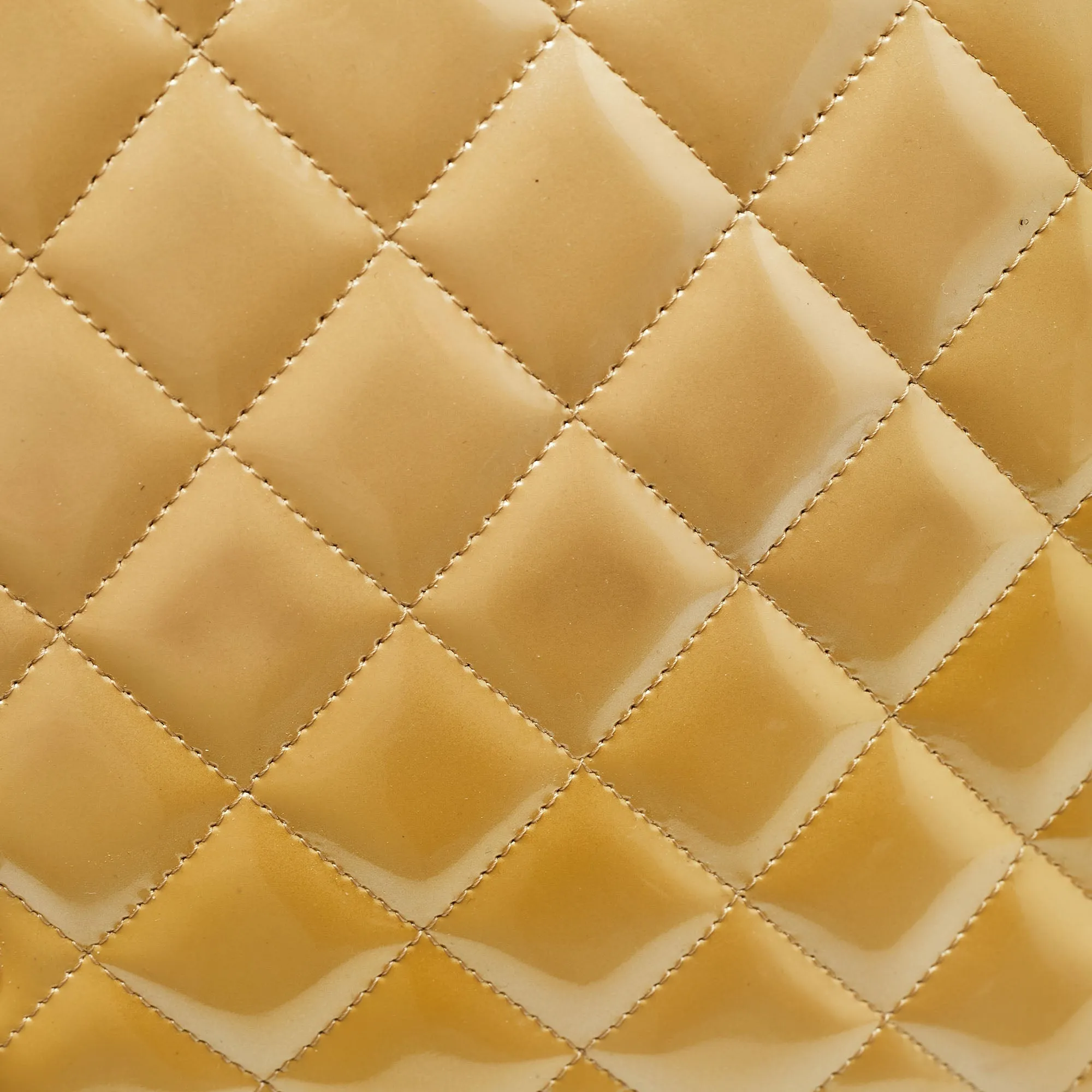 CHANEL Gold Quilted Patent Leather Maxi Classic Single New Bag