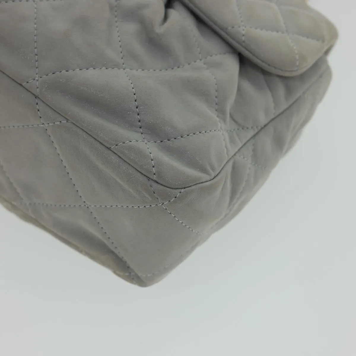 CHANEL Lamb Skin Matelasse Double Chain Shoulder Bag Gray CC am1097gA