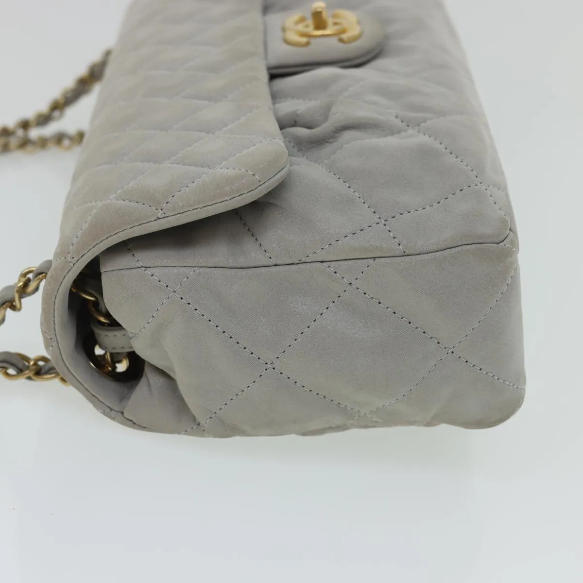 CHANEL Lamb Skin Matelasse Double Chain Shoulder Bag Gray CC am1097gA