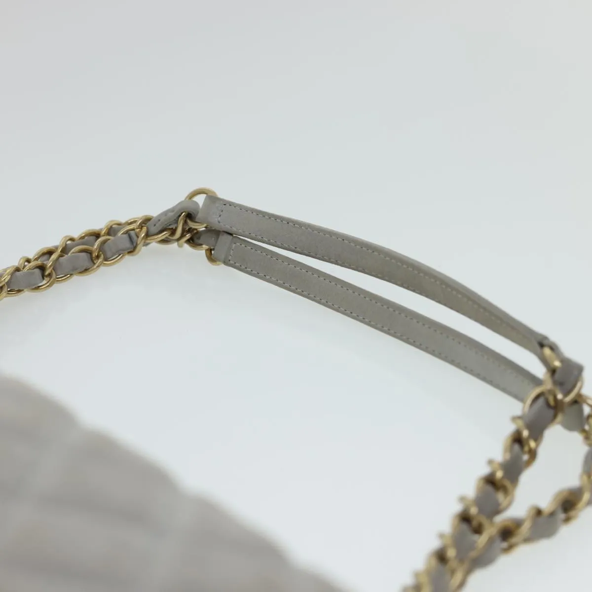 CHANEL Lamb Skin Matelasse Double Chain Shoulder Bag Gray CC am1097gA