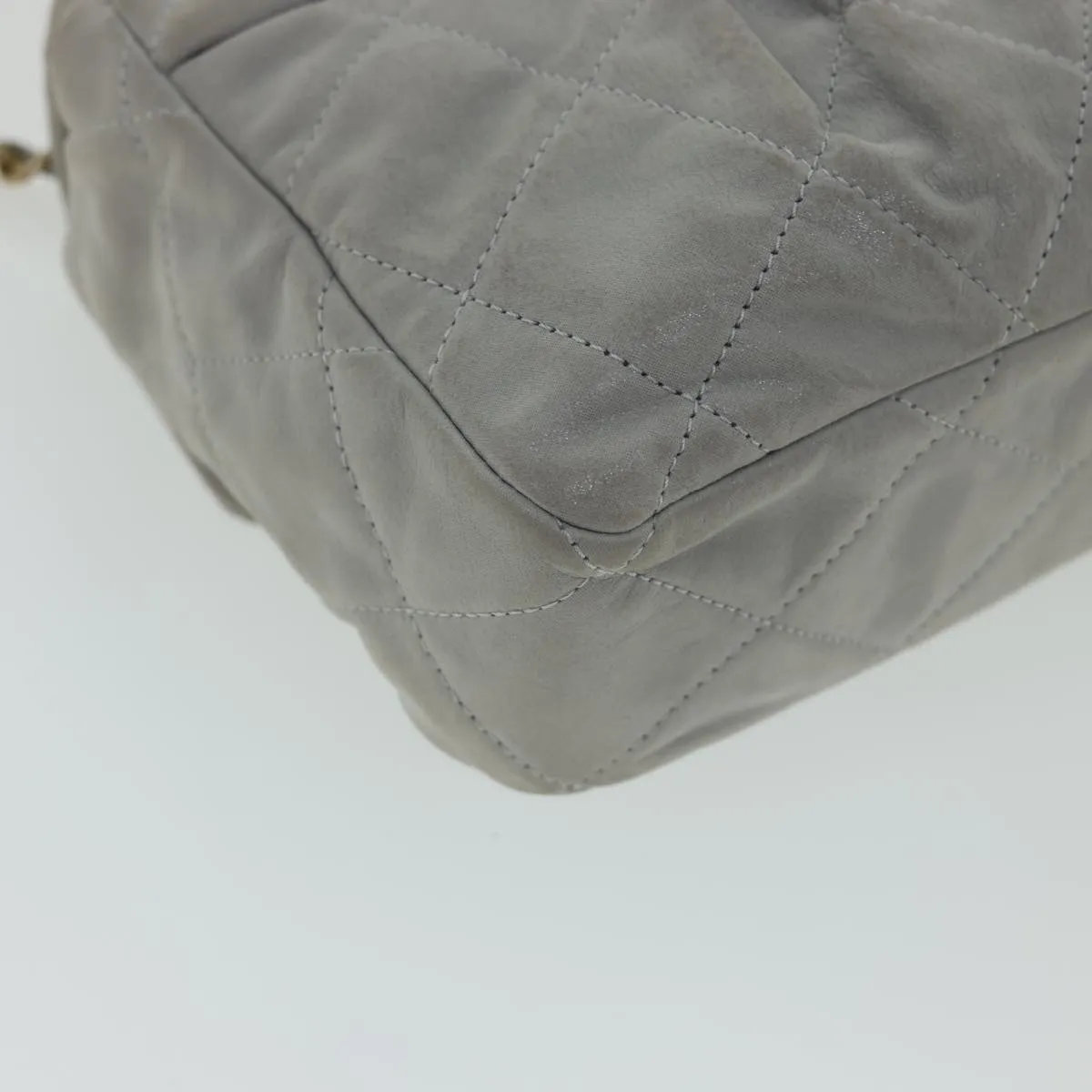 CHANEL Lamb Skin Matelasse Double Chain Shoulder Bag Gray CC am1097gA