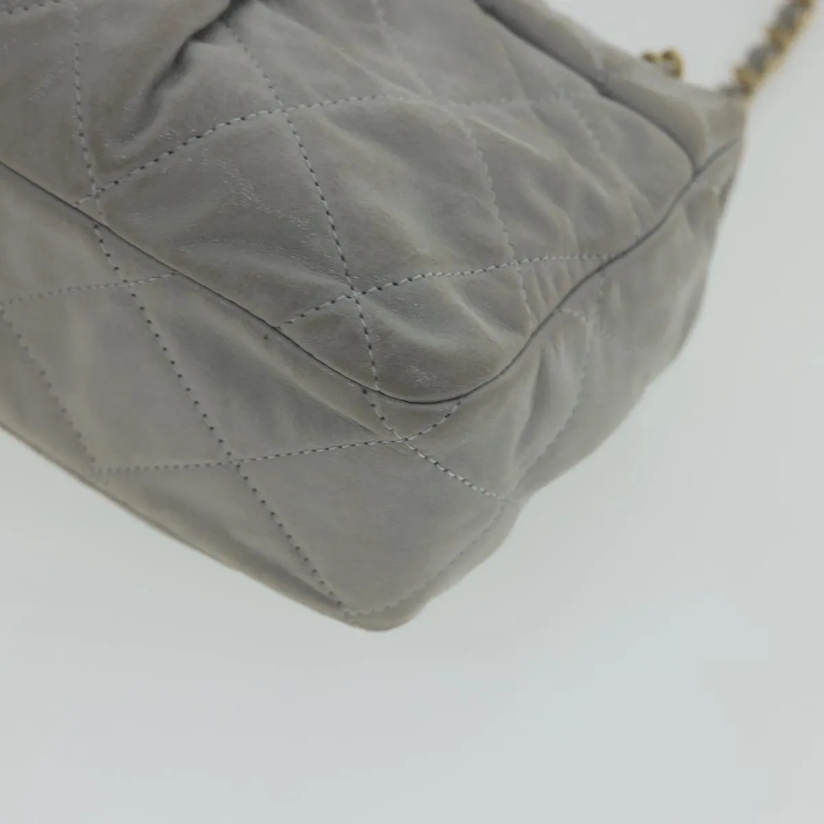 CHANEL Lamb Skin Matelasse Double Chain Shoulder Bag Gray CC am1097gA
