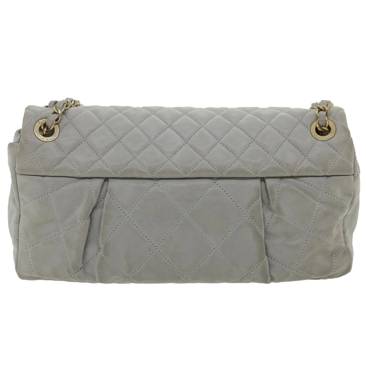 CHANEL Lamb Skin Matelasse Double Chain Shoulder Bag Gray CC am1097gA