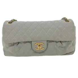 CHANEL Lamb Skin Matelasse Double Chain Shoulder Bag Gray CC am1097gA