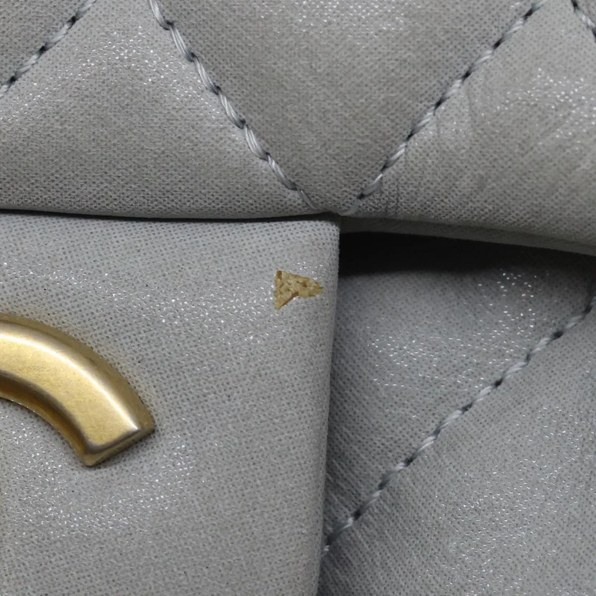 CHANEL Lamb Skin Matelasse Double Chain Shoulder Bag Gray CC am1097gA