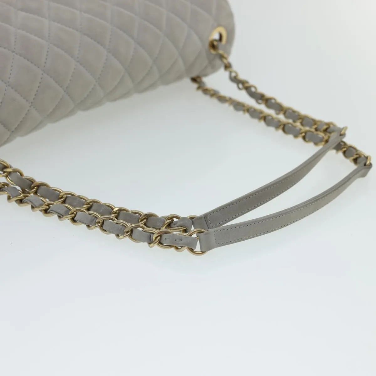 CHANEL Lamb Skin Matelasse Double Chain Shoulder Bag Gray CC am1097gA