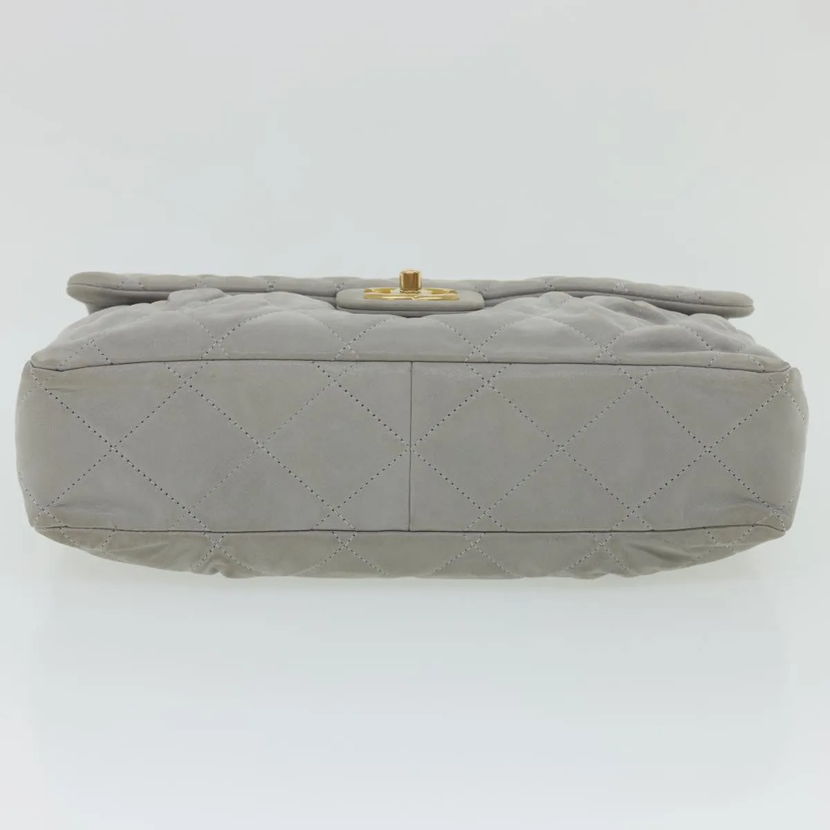 CHANEL Lamb Skin Matelasse Double Chain Shoulder Bag Gray CC am1097gA