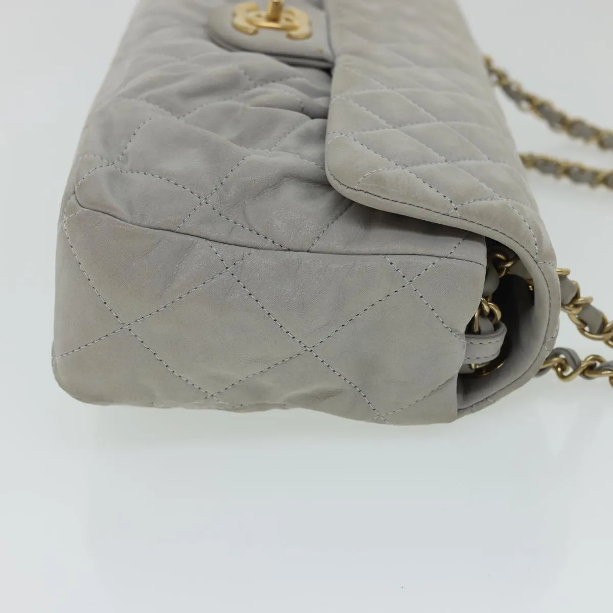 CHANEL Lamb Skin Matelasse Double Chain Shoulder Bag Gray CC am1097gA