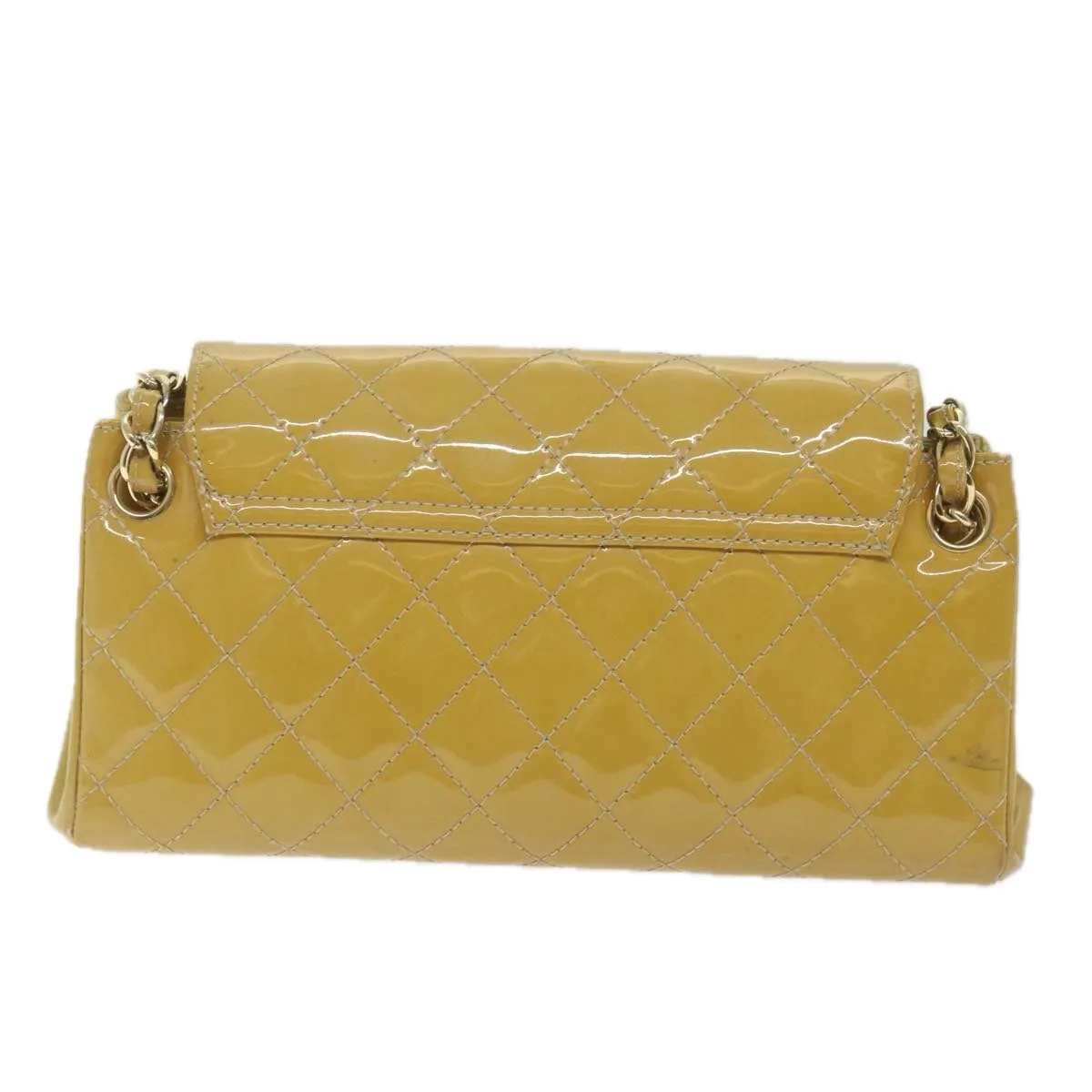 CHANEL Matelasse Chain Shoulder Bag Patent leather Yellow CC Auth 58350A