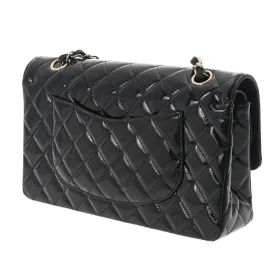 CHANEL matelasse W flap chain shoulder 25 black champagne ladies patent leather bag