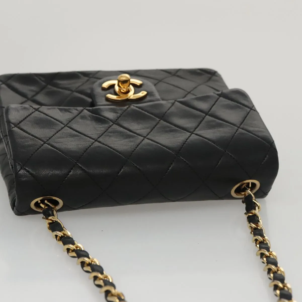 CHANEL Mini Materasse 17 Chain Shoulder Bag Lamb Skin Black Gold CC PP025