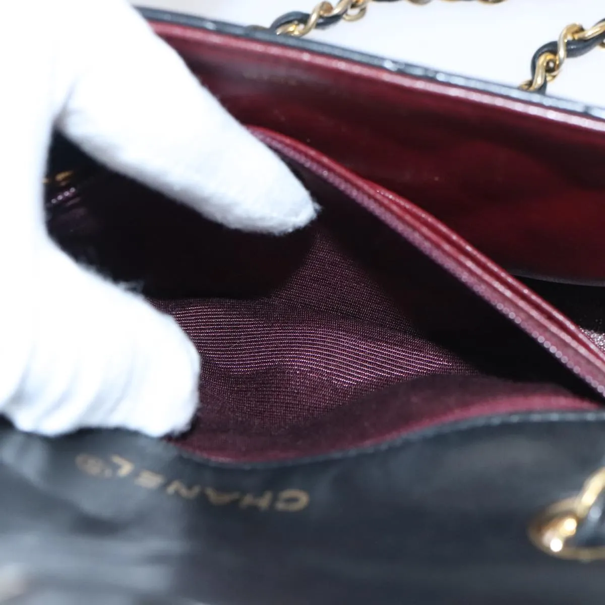CHANEL Mini Materasse 17 Chain Shoulder Bag Lamb Skin Black Gold CC PP025