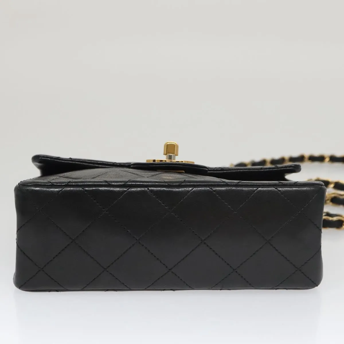 CHANEL Mini Materasse 17 Chain Shoulder Bag Lamb Skin Black Gold CC PP025