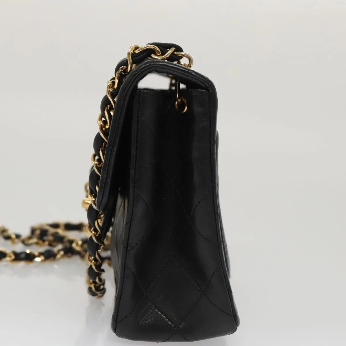CHANEL Mini Materasse 17 Chain Shoulder Bag Lamb Skin Black Gold CC PP025