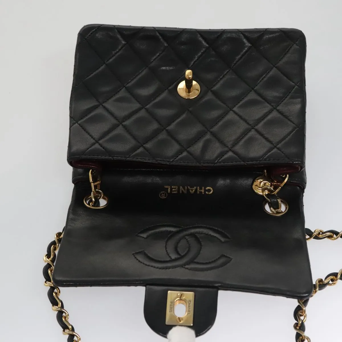 CHANEL Mini Materasse 17 Chain Shoulder Bag Lamb Skin Black Gold CC PP025