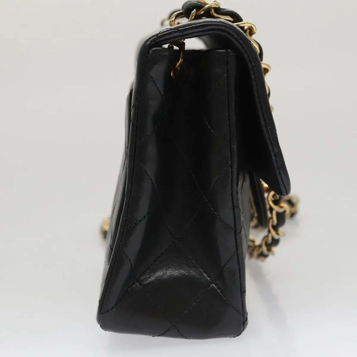 CHANEL Mini Materasse 17 Chain Shoulder Bag Lamb Skin Black Gold CC PP025