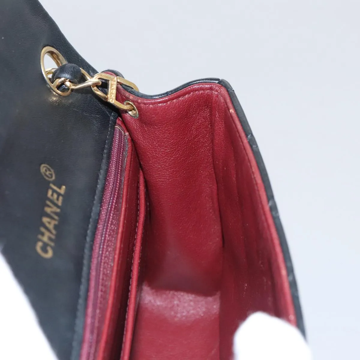 CHANEL Mini Materasse 17 Chain Shoulder Bag Lamb Skin Black Gold CC PP025