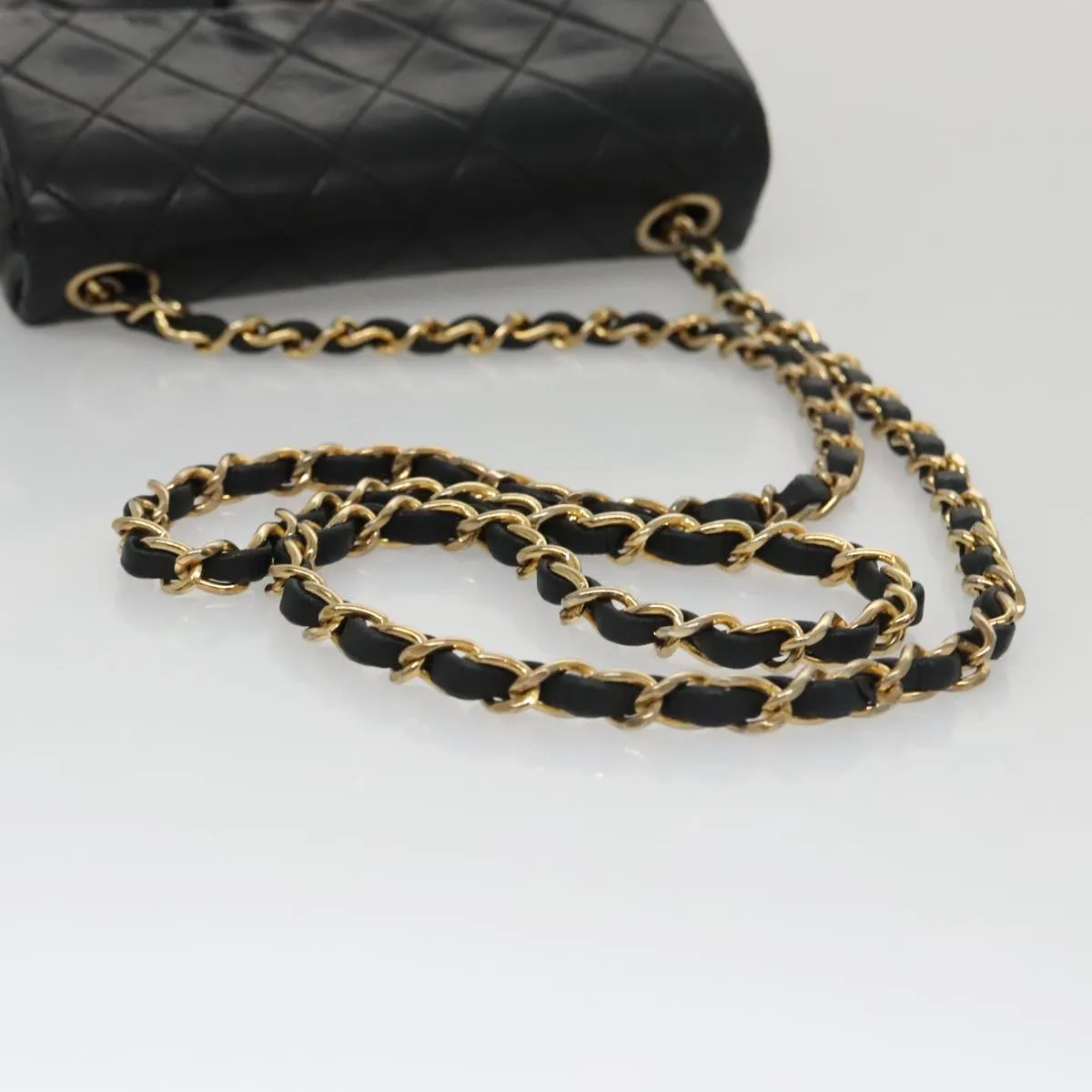 CHANEL Mini Materasse 17 Chain Shoulder Bag Lamb Skin Black Gold CC PP025