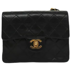 CHANEL Mini Materasse 17 Chain Shoulder Bag Lamb Skin Black Gold CC PP025