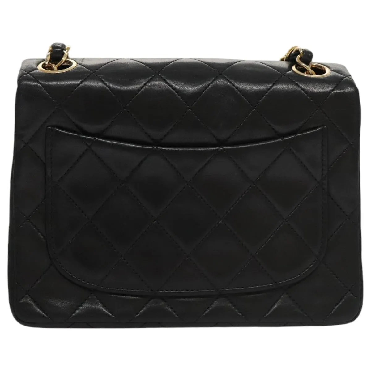 CHANEL Mini Materasse 17 Chain Shoulder Bag Lamb Skin Black Gold CC PP025