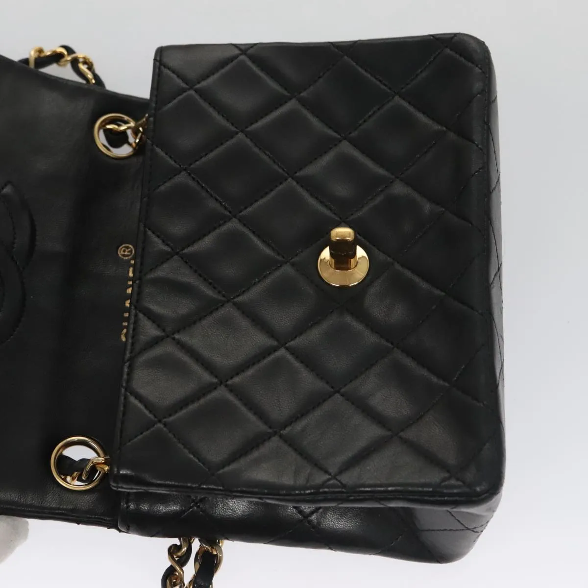 CHANEL Mini Materasse 17 Chain Shoulder Bag Lamb Skin Black Gold CC PP025