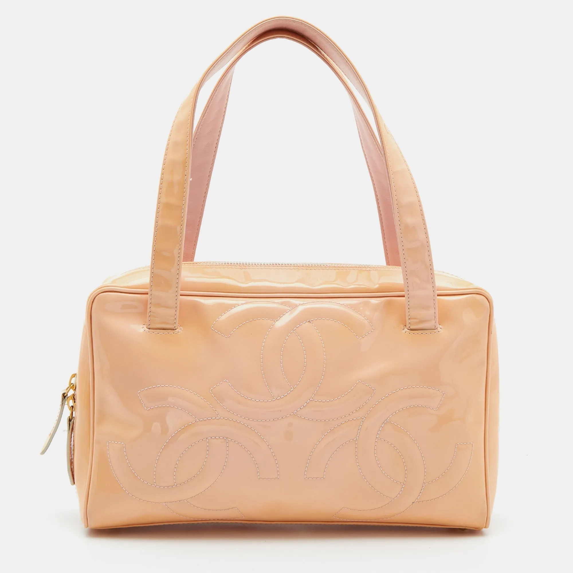 CHANEL Peach Patent Leather Triple CC Bag