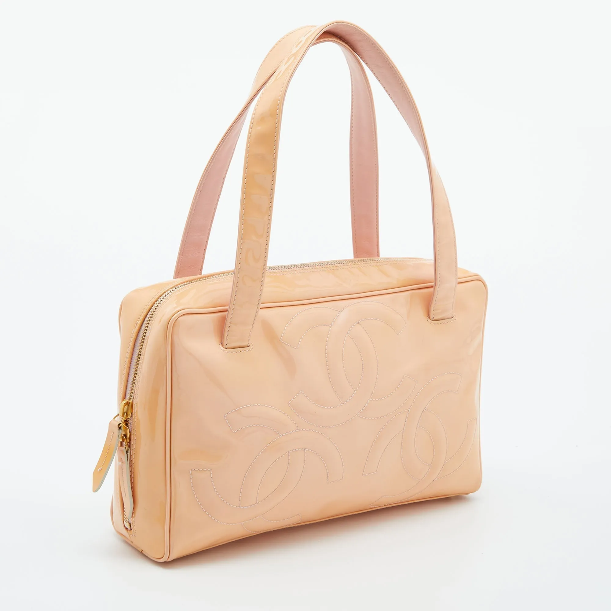 CHANEL Peach Patent Leather Triple CC Bag
