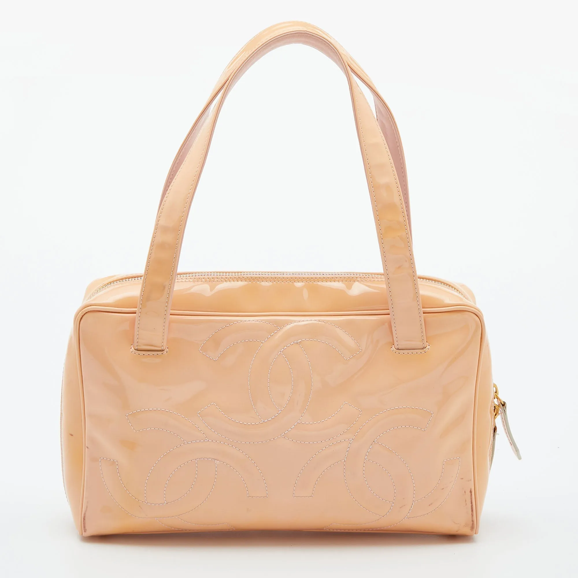 CHANEL Peach Patent Leather Triple CC Bag